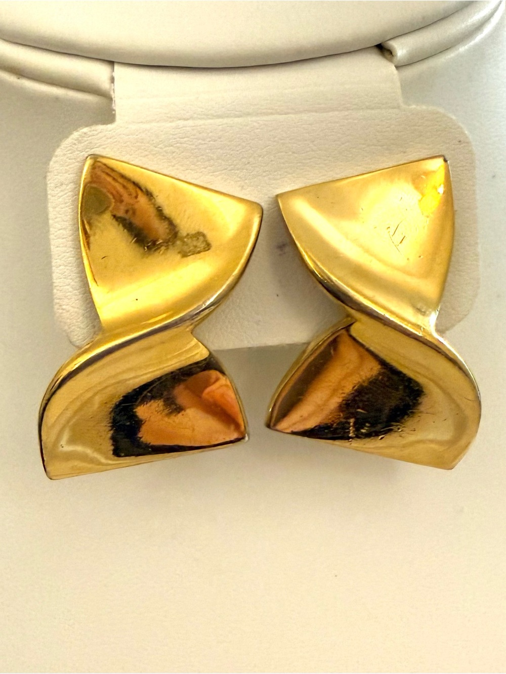 Vintage Givenchy Gold Tone Sculptural Swirl Clip On Earrings Signed France